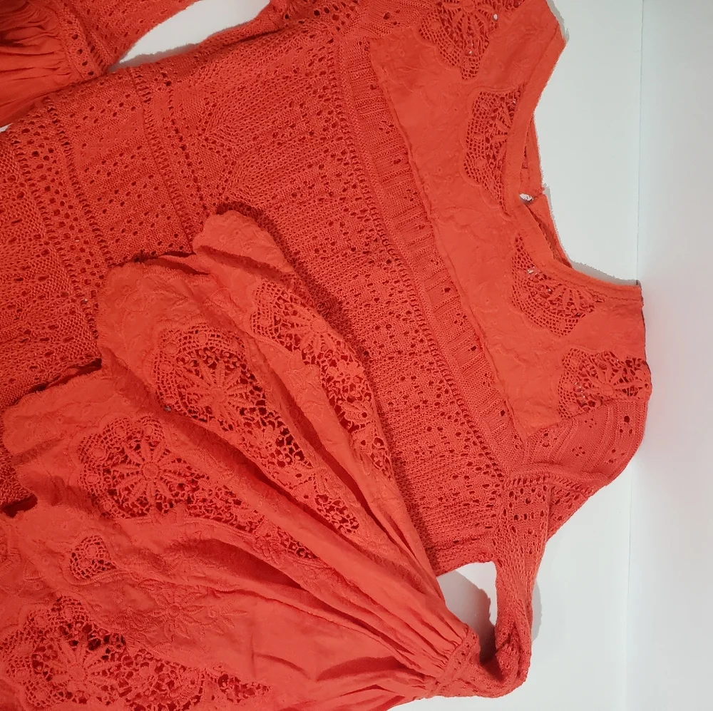 🦊 Free people once upon a time crochet knit bell sleeve top - Picture 11 of 14